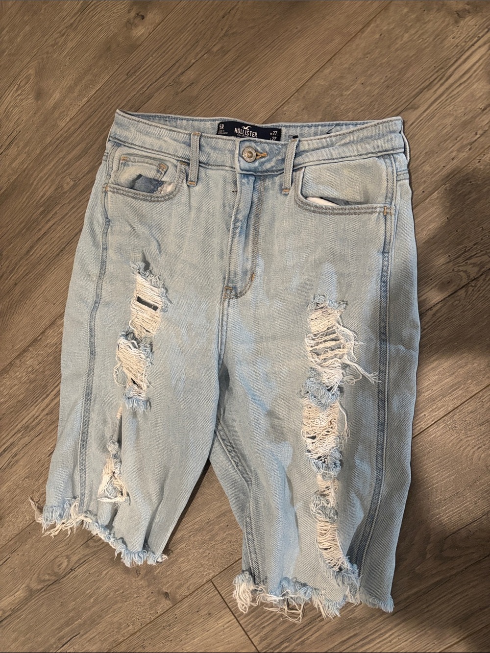 Hollister Light Blue Distressed High-Rise Bermuda Jeans